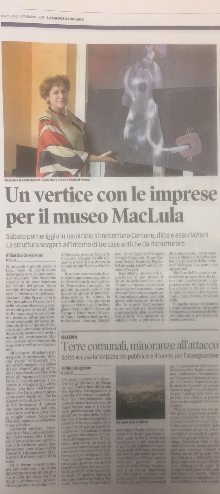 MACLula La Nuova Sardegna 12/11/2019