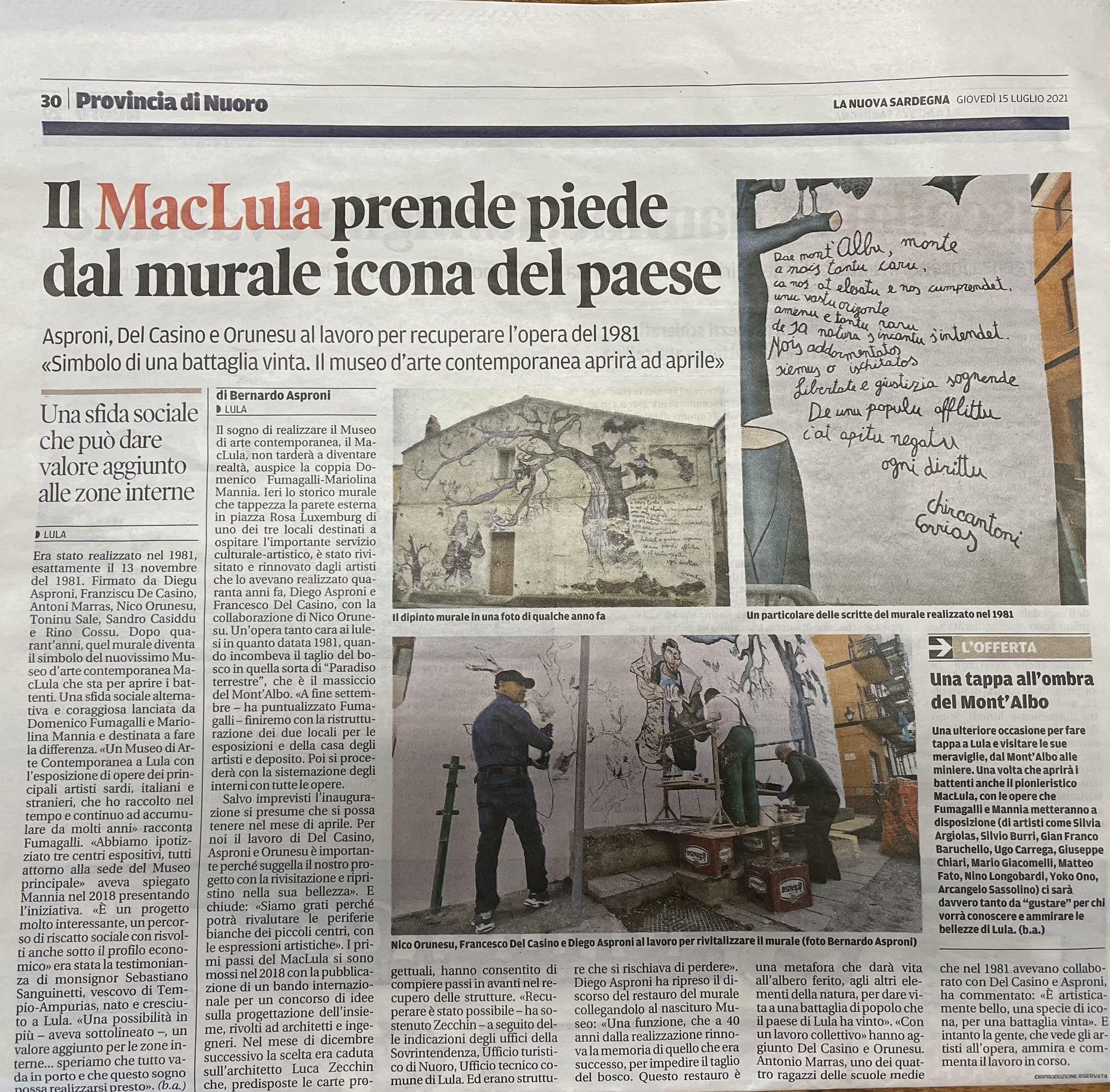 “Il MacLula prende piede dal murale icona del paese” La Nuova sardegna 15/07/2021