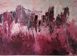Quadro moderno dipinto a mano - Pink Flowers - Tecnica olio su tela pittura  in rilievo su tela